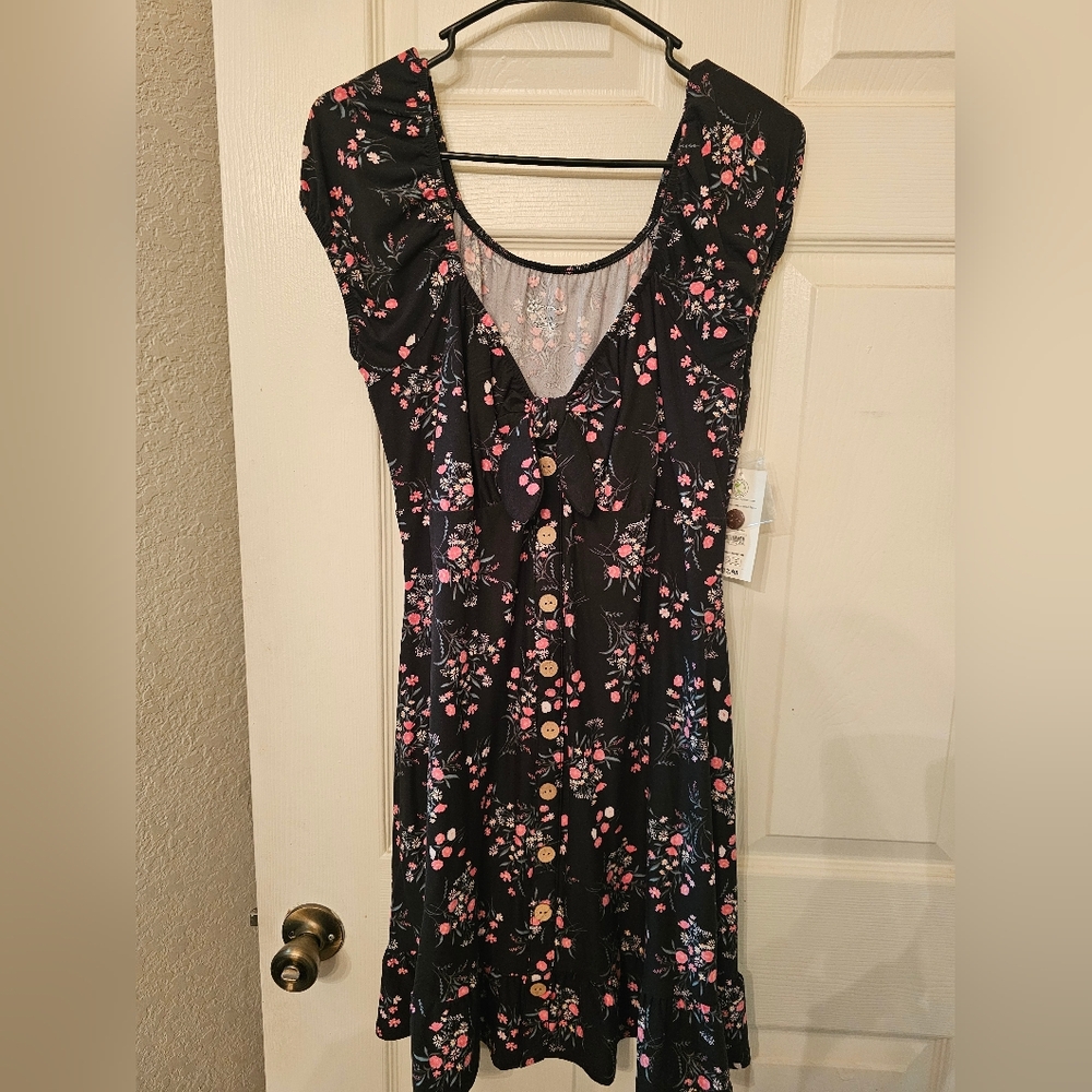 Floral Black Dress with Pink Accents